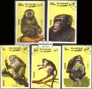 *Známky Fujeira 1971 Opice, razítkovaná séria - Kliknutím na obrázok zatvorte -